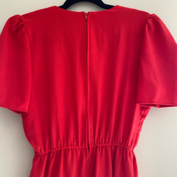 Vintage Red Short Sleeve Belted Pencil Sheath Midi Dress Size 12 - Picture 7 of 11